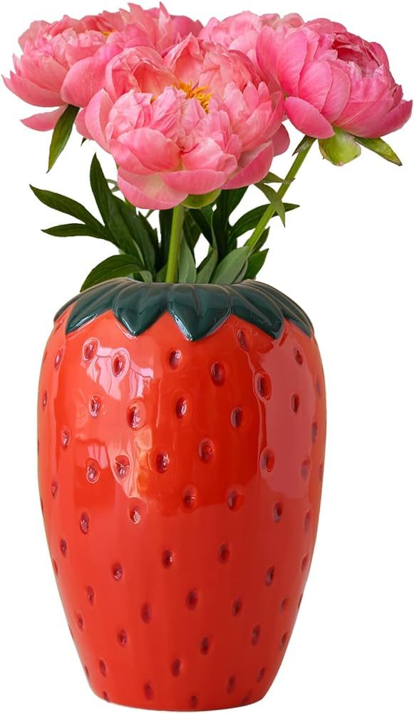 Strawberry Decor Cute Ceramic Decorative Vase for Danish Pastel Room Vintage Home Kitchen Decorat... | Amazon (US)