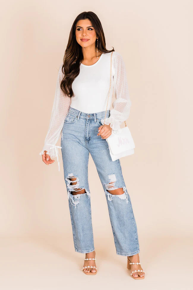 Another Day Another Drama Ivory Mesh Sleeve Bodysuit | Pink Lily