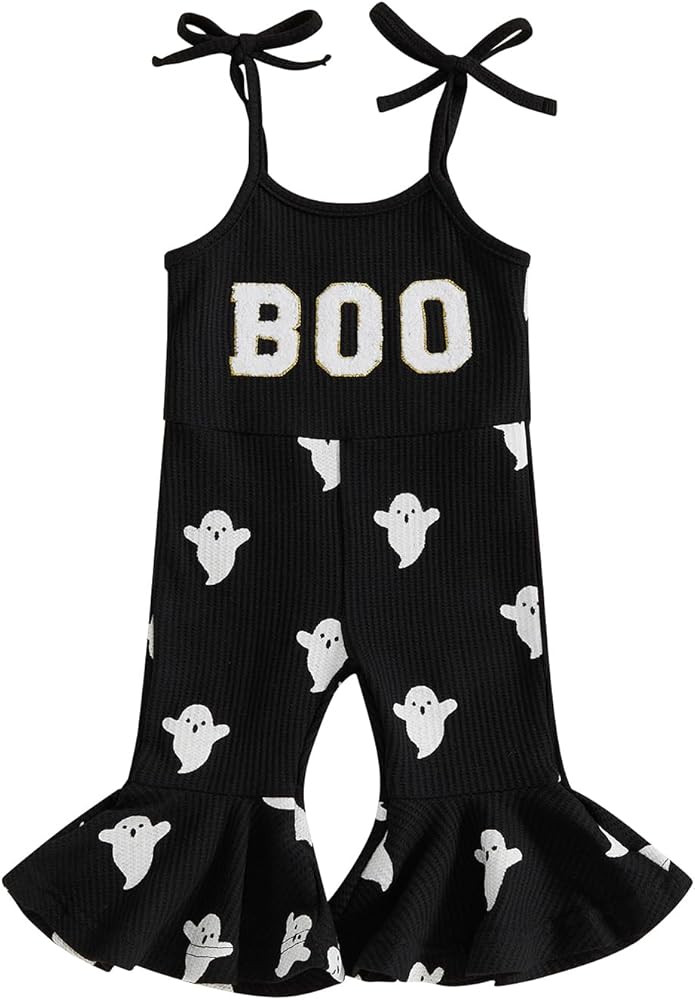 Toddler Baby Girl Christmas Outfit Jumpsuit Spaghetti Strap Merry Romper Bell Bottoms Outfits | Amazon (US)