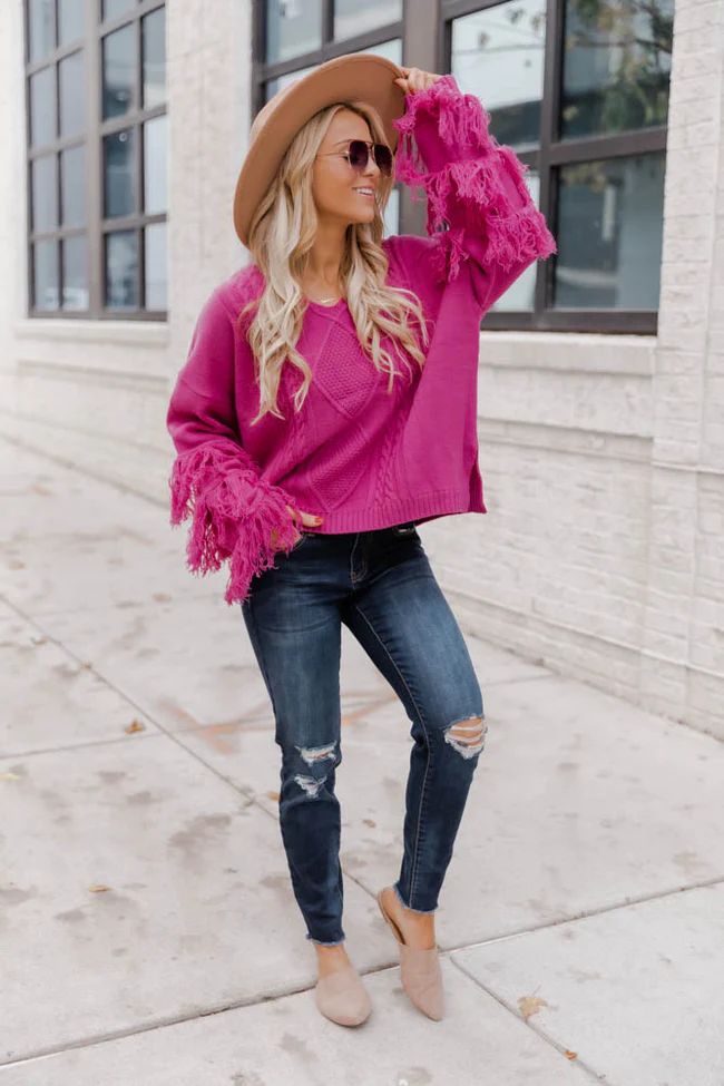 By The Firelight Magenta Fringe Sweater FINAL SALE | The Pink Lily Boutique