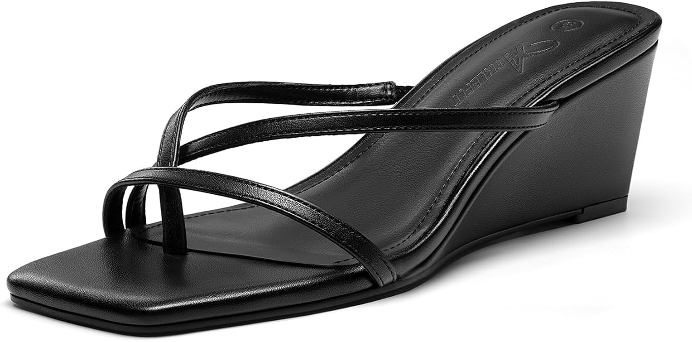 Athlefit Women's Dressy Summer Wedge Sandals Slip On Casual Strappy Thong Slides Cute Square Open... | Amazon (US)