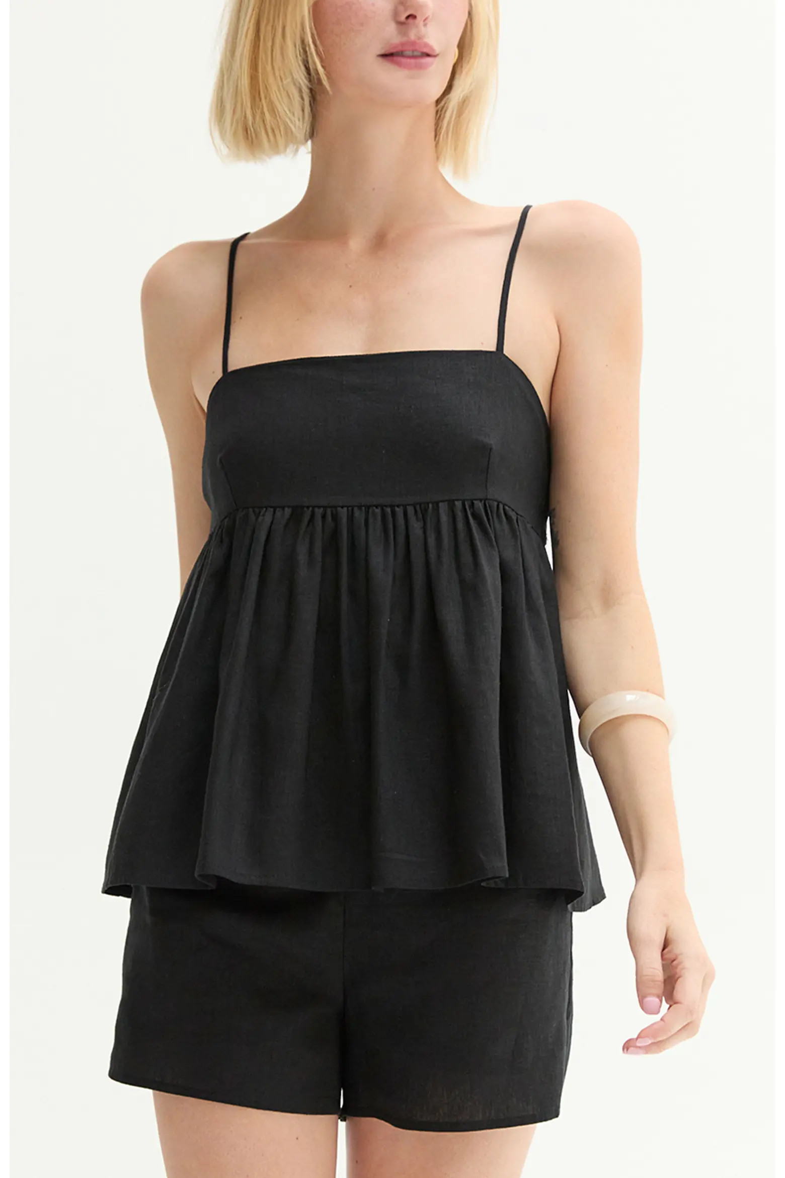 Tie Back Babydoll Linen Blend Top (Women) | Nordstrom | Nordstrom