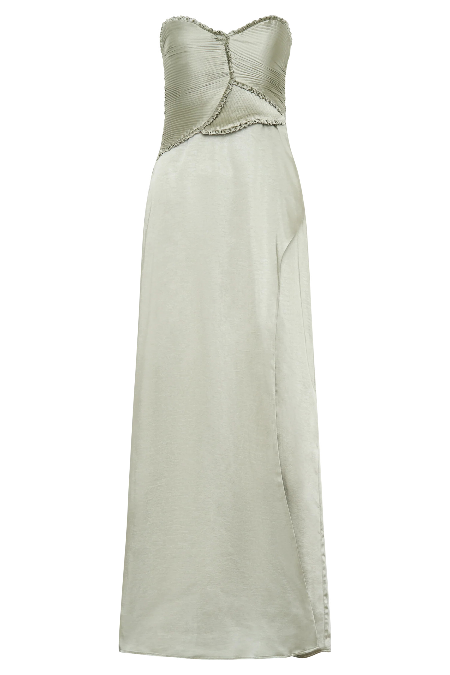 Larissa Satin Maxi Dress With Ruched Petals - Sage | MESHKI US
