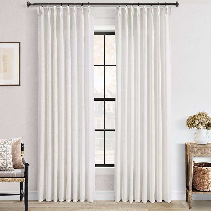 105 inch Long Pinch Pleated Curtains for Living Room Natural Cream Semi Sheer Light Filtering Lin... | Amazon (US)