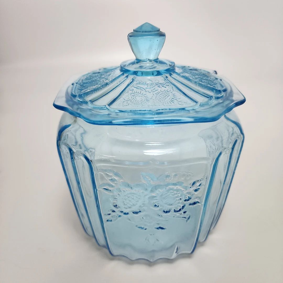 Blue Depression Glass Anchor Hocking Mayfair Open Rose Cookie Jar Canister | Etsy (US)