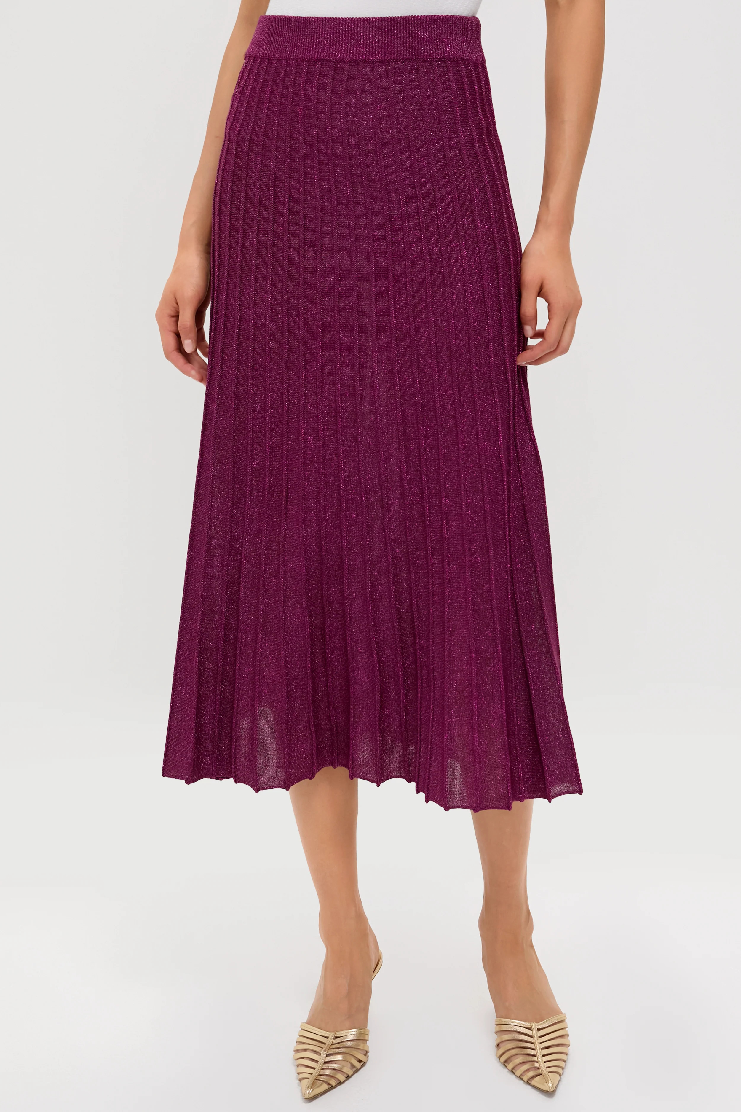 Plum Shimmer Knit Pleated Arion Midi Skirt | Tuckernuck (US)