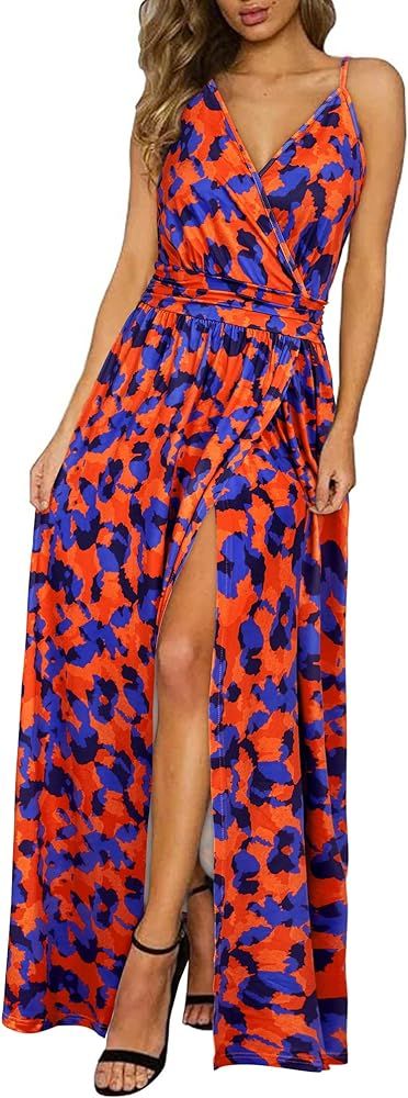 Newshows Women's 2024 Summer Maxi Dress Spaghetti Strap Spring Casual Boho V Neck Split Beach Lon... | Amazon (US)