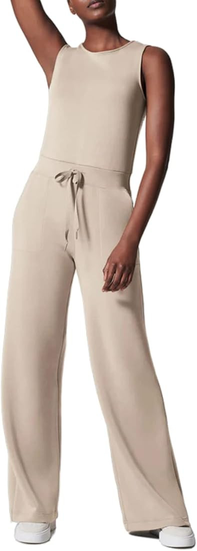 GIVNUAN Air Essentials Jumpsuits New Jumpsuit for Women Casual Loose Short Sleeve Belted Wide Leg... | Amazon (US)