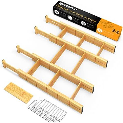 SpaceAid Bamboo Drawer Dividers with Inserts and Labels, Kitchen Adjustable Drawer Organizers, Expan | Amazon (US)