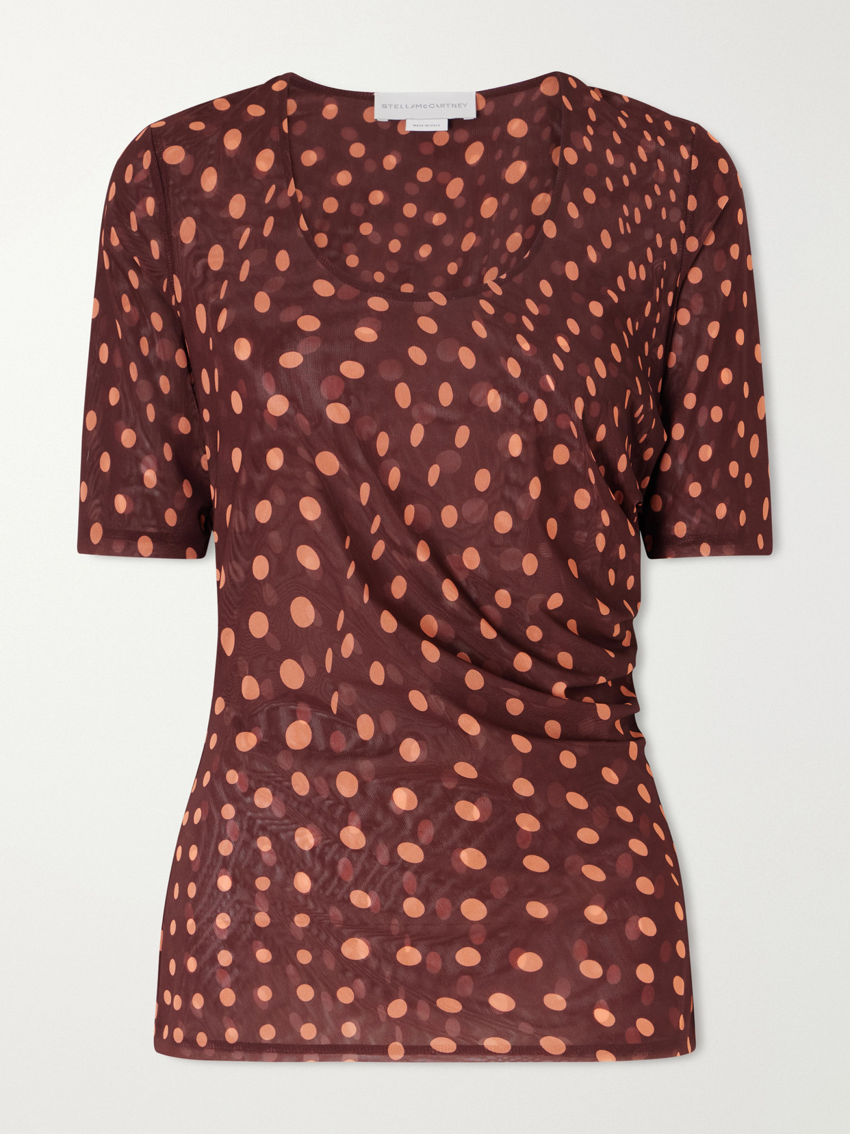 Stella McCartney - Gathered Polka-dot Mesh T-shirt - Burgundy | NET-A-PORTER (US)
