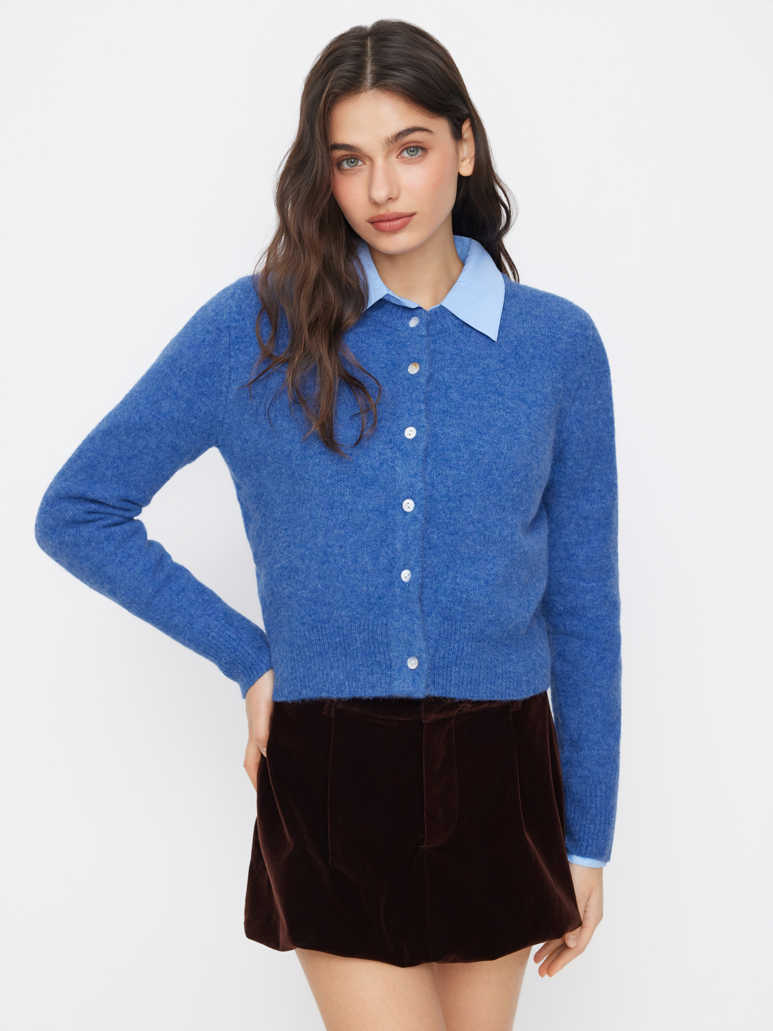 Basic & Thermal Wolle Wollmischung Rundhals einfarbiges Knopf-Strickjacke For Schule Lässige All... | Cider