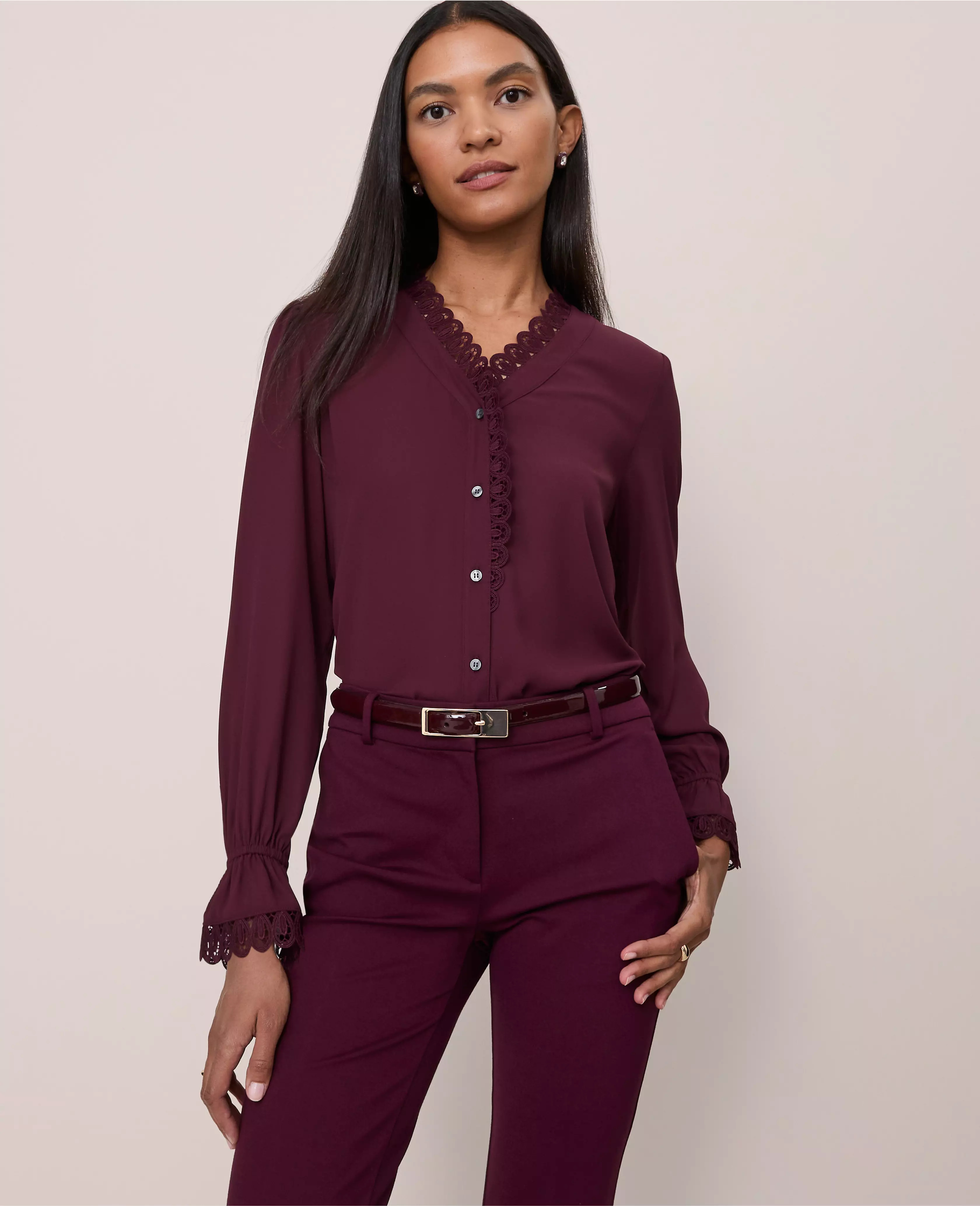 Lace Ruffle Trim Blouse | Ann Taylor