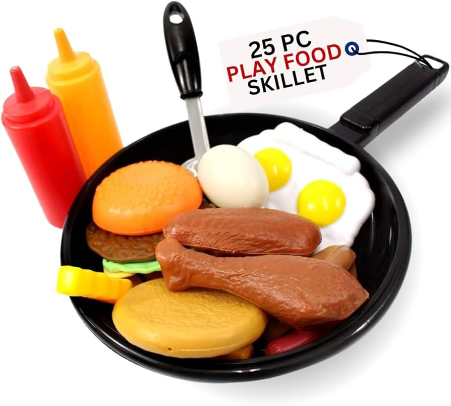 25 PCS Play Food Kids Toy Set with Frying Pan Skillet and Spatula - Kitchen Cooking Pretend Play ... | Amazon (US)