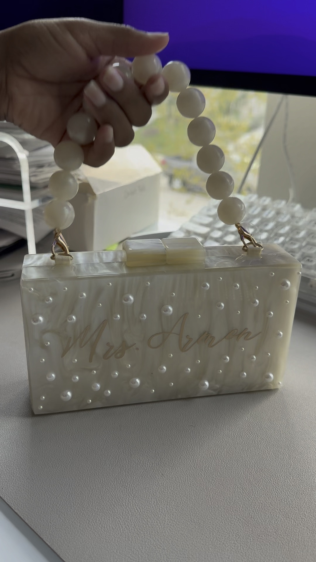 DIY bridal shower purse! Everything linked below. #bridal #bridepurse #mrspurse #bridalshowerhandbag #handbag #wedding #target