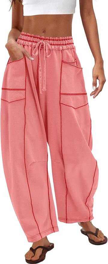 Nirovien Womens Barrel Sweatpants High Waisted Wide Leg Sweatpants Drawstring Lounge Baggy Pants ... | Amazon (US)