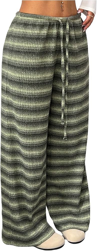 SOLY HUX Women's Striped Wide Leg Pants Drawstring Elastic Waist Baggy Lounge Pants Casual Long T... | Amazon (US)