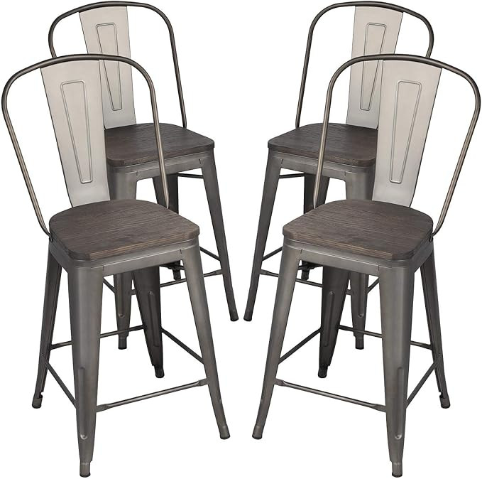 Yaheetech 24Inch Seat Height Tolix Style Dining Stools Chairs with Wood Seat/Top and High Backres... | Amazon (US)
