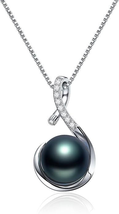 Gifts for Women, Tahitian Black Pearl Necklace for Women - 925 Sterling Silver Valentine's Day, C... | Amazon (US)