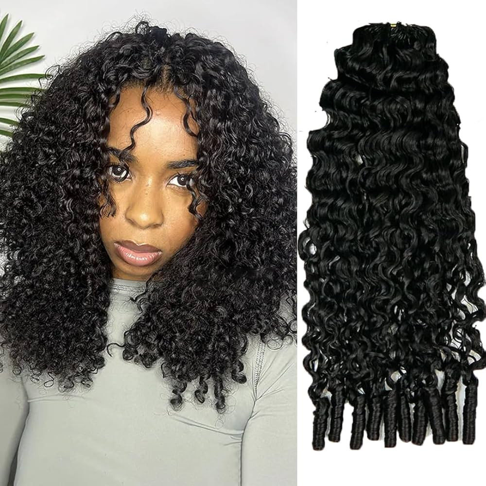 YWIGS Water Curly Human Crochet Hair Burmese Curly Invisible Crochet Human Hair Extensions 18" NC... | Amazon (US)