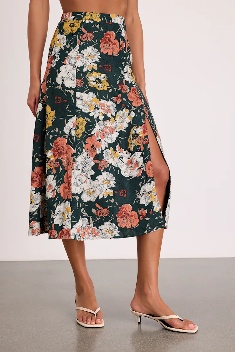 Bliss Me Emerald Floral Print Midi Skirt | Lulus
