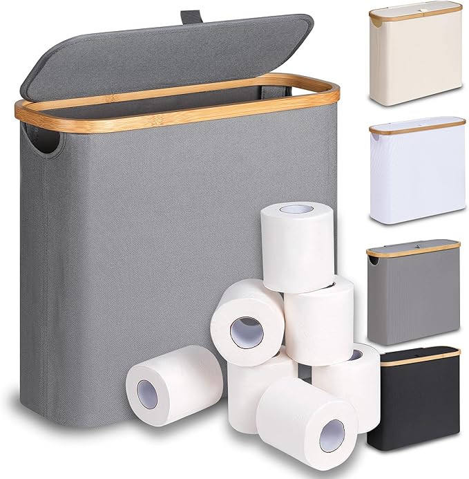 Toilet Paper Basket 28L, Toilet Paper Storage with Lid for Bathroom, Free Standing Holder Organiz... | Amazon (US)