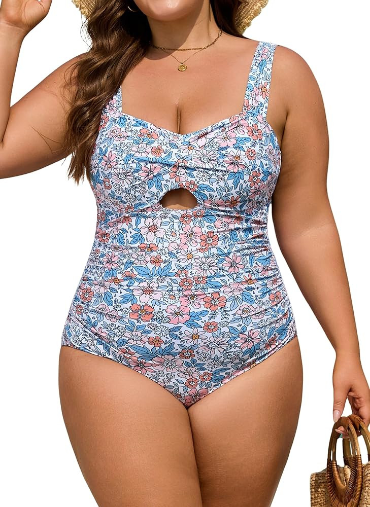 B2prity Womens Plus Size One Piece Swimsuit Tummy Control Bathing Suit Push Up Ruched Swim Suit T... | Amazon (US)