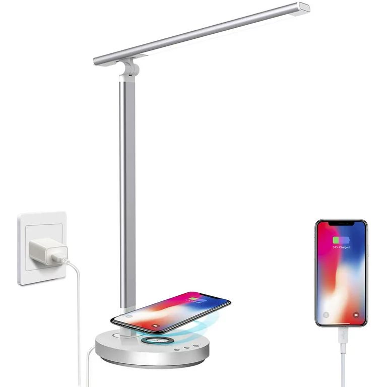 Geeetech LED Desk Lamp with Wireless Charger,Foldable Table Lamp for Home Office,Silver Color | Walmart (US)