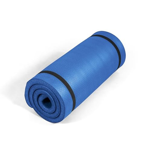 Tone Fitness Premium Extra Thick 1-Inch High Density Exercise Mat with Carry Strap – Non-Slip Workout, Pilates, and Yoga Mat for Home Gym - Color Blue - Diamond Pattern | Amazon (US)