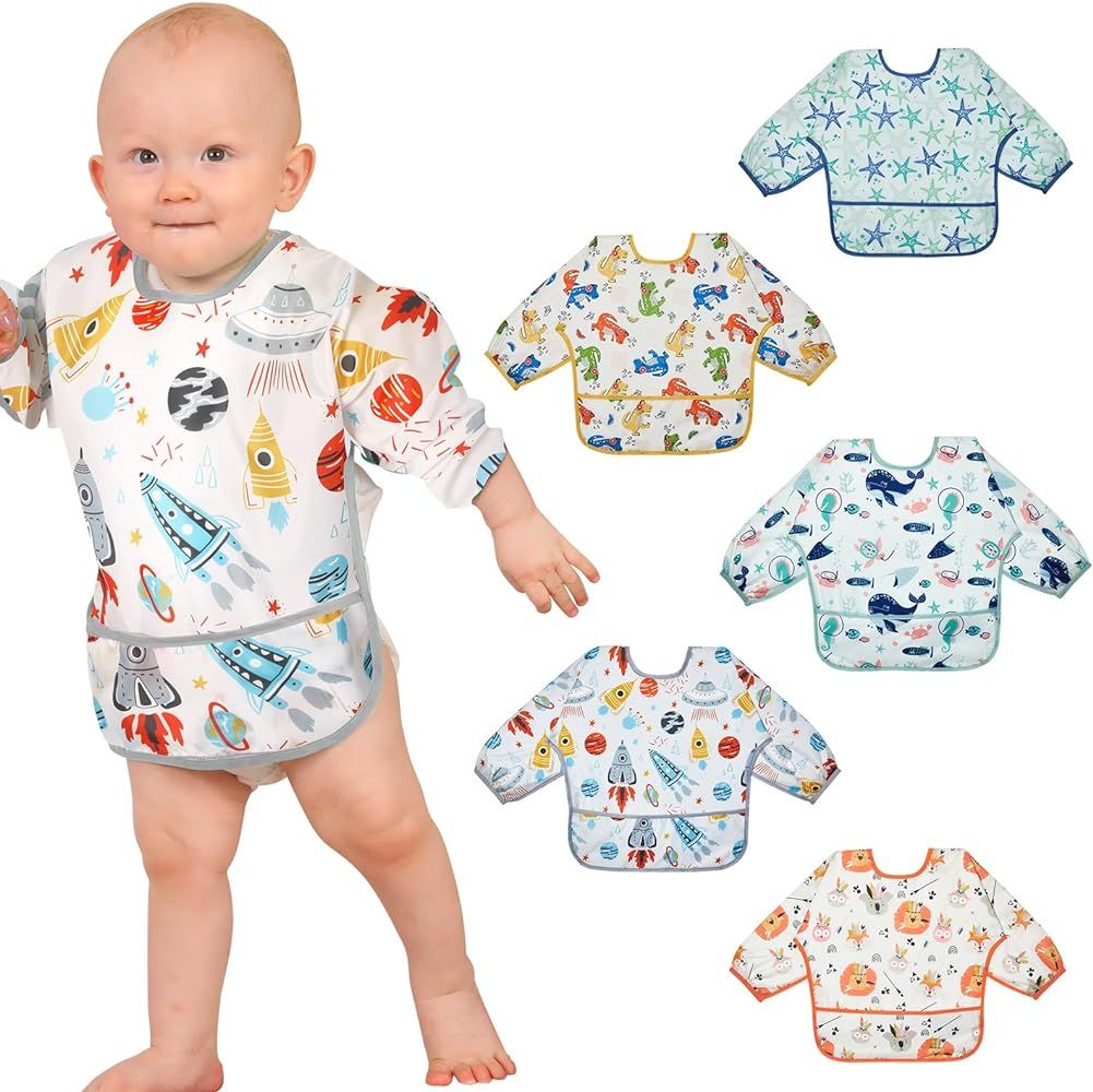 Lictin Baby Bibs for Boys Girls - Long Sleeve Bib, Waterproof Toddler Bibs, 0-24 Months Neutral B... | Amazon (US)
