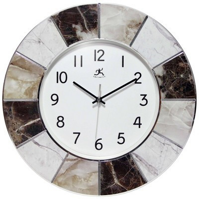16" Marble Look Wall Clock Silver - Infinity Instruments: Modern Indoor Round Analog Display | Target