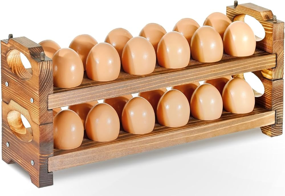 Wooden Egg Holder Countertop, Stackable Wooden Egg Storage & Organizer, 2-Tier /24-Hole Farmhouse... | Amazon (US)