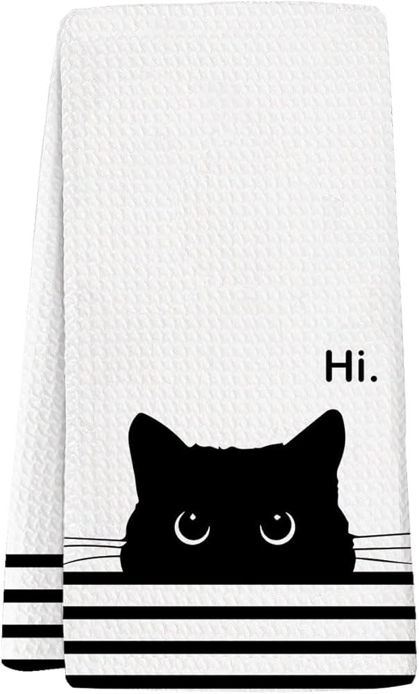 Black Cat Gifts Hand Towels for Kitchen Bathroom Decor, Gifts for People Who Love Cats,Cute Waffl... | Amazon (US)