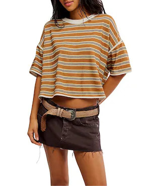 Free People We The Free Clean Rugby Stipe Print Scoop Neck Short Sleeve Tee - M | Dillard's
