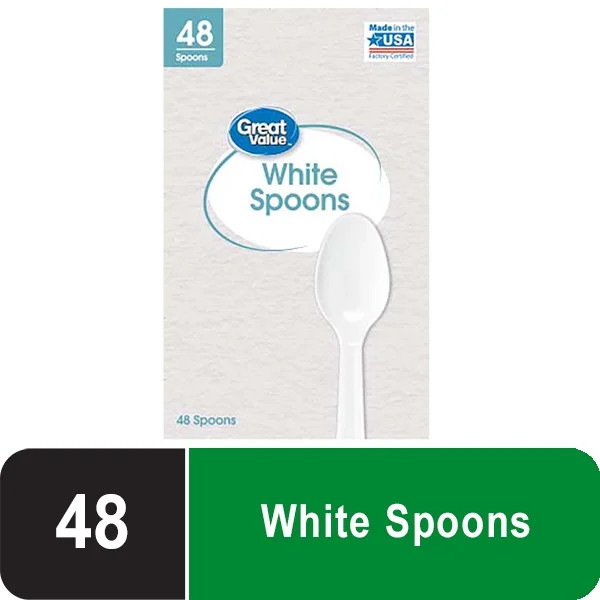 Great Value Everyday Disposable Plastic Spoons, White, 48 Count - Walmart.com | Walmart (US)