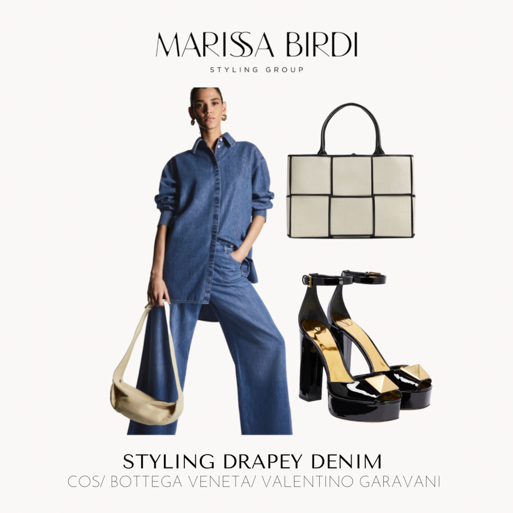 The Canadian Tuxedo is a way of life for me. The recent trend styling is a fluid, drapey wear in oversized proportions in a medium blue wash. 

Because I am short, I like to create height to achieve an elegant fluid look- otherwise the fabric floods my frame and it drowns me. 

Right on (trend) cue, I would love to see this suit with this open toe platform. I like the gold stud that will peek out and dress up the look with a flash of gold. 

My obsession with Bottega continues- and I love that the square grid from the weave connects to the square stud in the shoe. 

#LTKstyletip #LTKshoecrush #LTKSeasonal