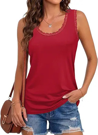 JUSTFASHIONNOW Womens Lace Tank Tops Summer Scoop Neck Casual 2026 Sleeveless Tops Trendy Dressy ... | Amazon (US)