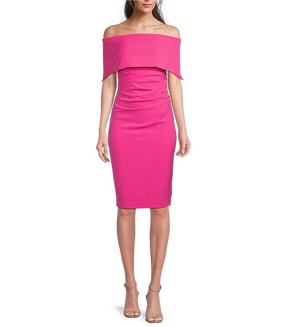 Off-the-Shoulder Short Sleeve Fold Over Ruched Waist Sheath Dress | Dillard's