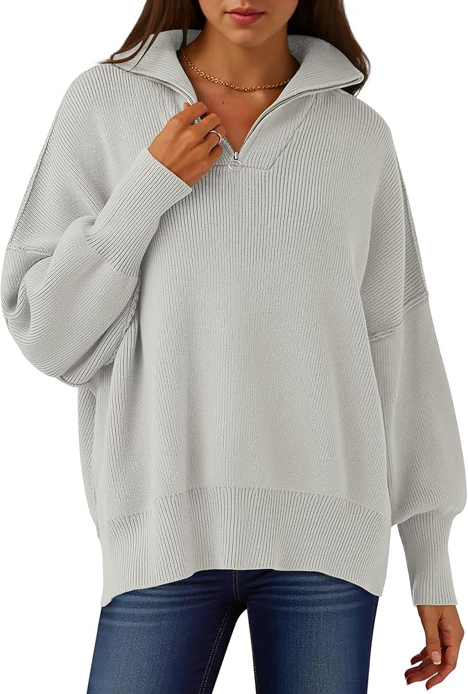 ANRABESS Women's Oversized Fashion Long Sleeve Quarter Zip Baggy Loose Slouchy Sweater Pullover T... | Amazon (US)