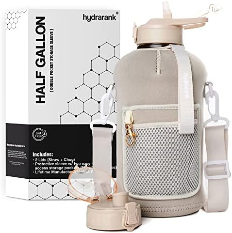 Amazon.com: HYDRARANK Half Gallon Water Bottle with Storage Sleeve Includes Straw Lid and Chug Li... | Amazon (US)