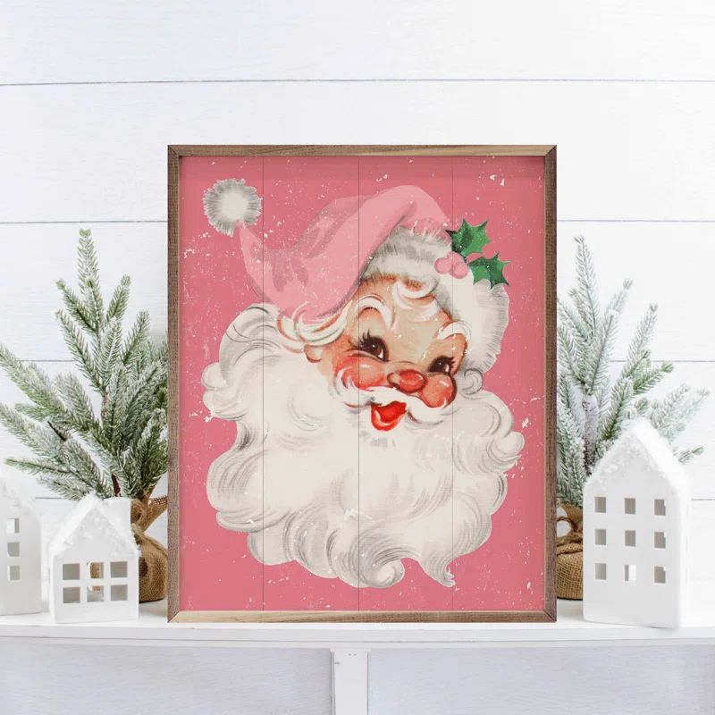 Pink Santa Framed On Wood Print | Wayfair North America