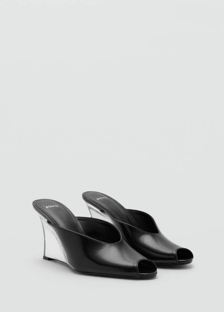 Combined leather wedge shoe black - Woman - 6½ - MANGO | Mango (US/MX/AU)