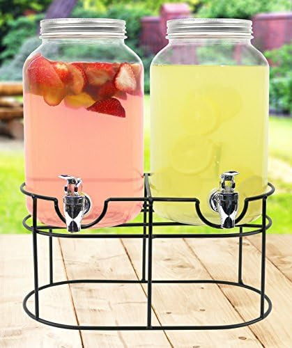 Glass Drink Dispenser for Parties - Set of 2- 1 Gallon Glass Jar Beverage Dispensers with Stand |... | Amazon (US)