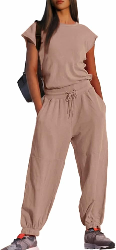 Glamaker Women's Casual Sleeveless One Piece Jumpsuits Loose Open Back Workout Onesie Summer Outf... | Amazon (US)