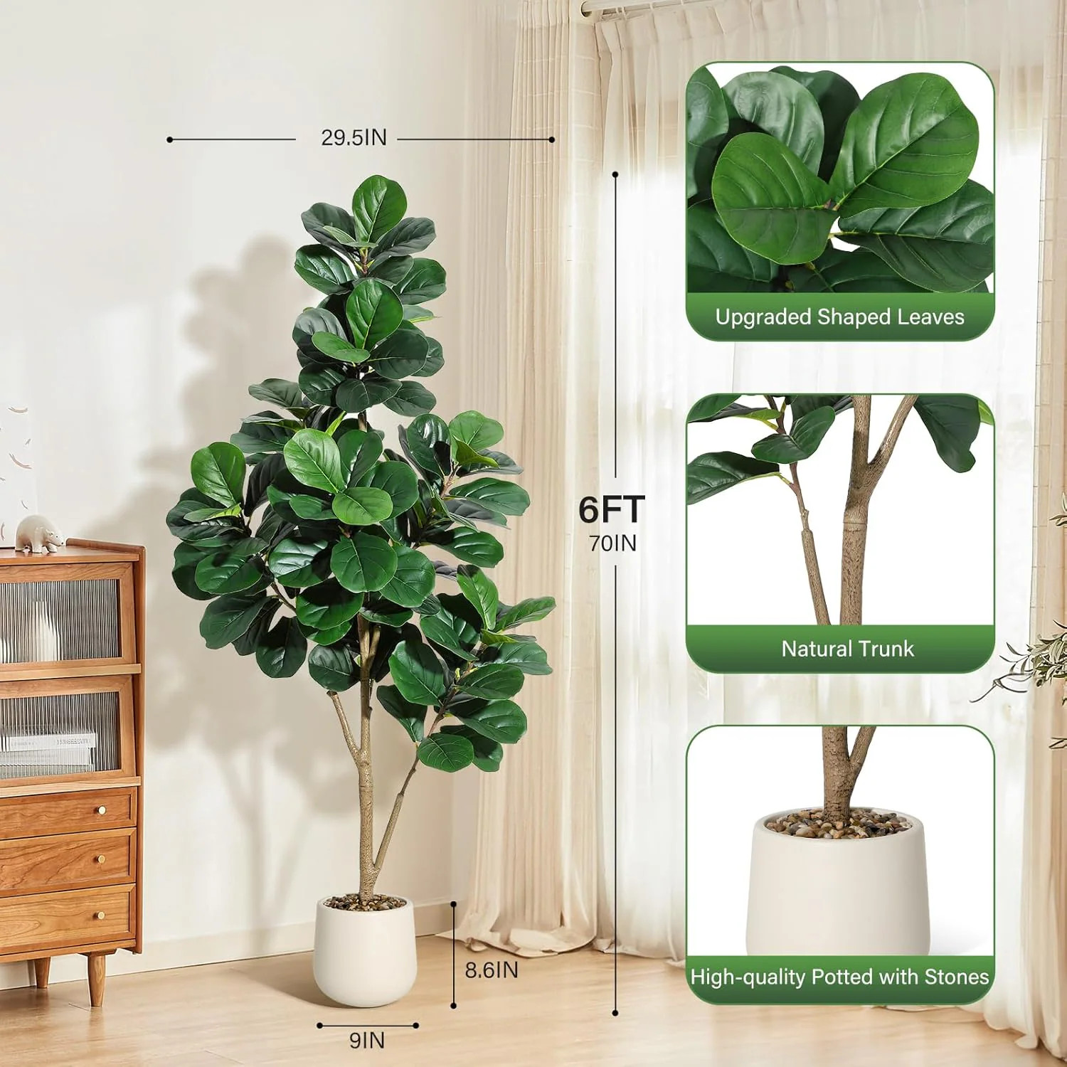 Garvee 6 ft Fiddle Leaf Fig Artificial Tree with 108 Leaves White Pot Indoor Tall Fake Plant for Home Office one_size | ZHY6-PHK-359KYQFD | Lowe's