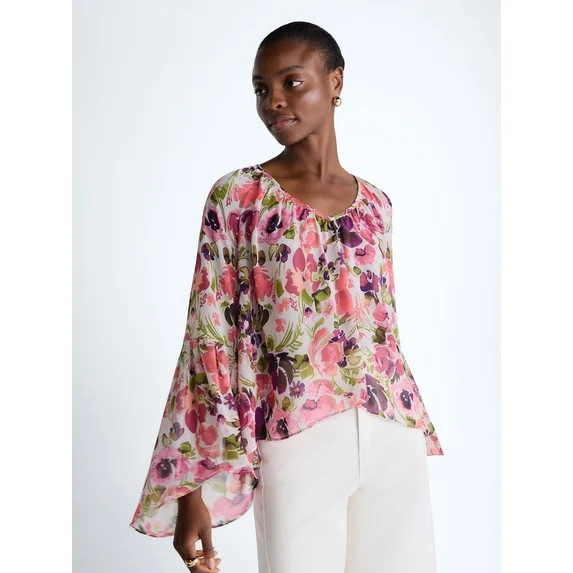 Scoop Women's and Women's Plus Flowy Asymmetrical Sheer Top, Sizes XS-4X | Walmart (US)