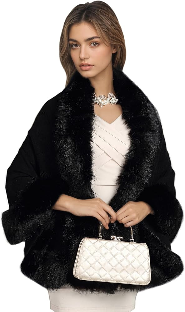 ELFJOY Bridal Faux Fur Shawl and Wraps for Weddings Faux Fur Coat Women Luxury Evening Dresses Fl... | Amazon (US)