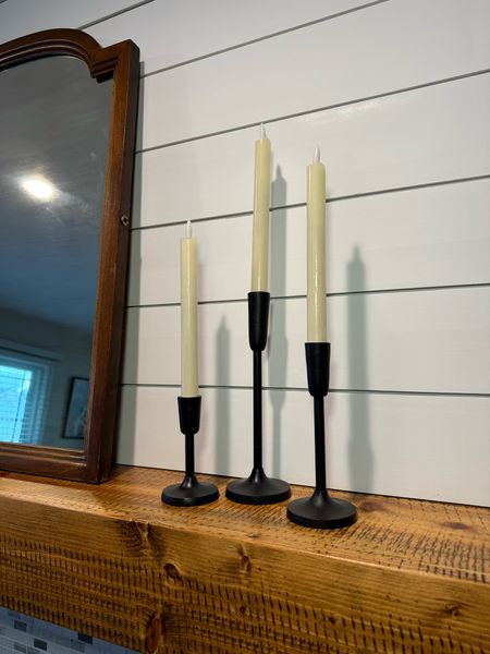 Set of three aluminum taper holders

Candleholders 
Candlestick 
Battery operated candles 

#LTKFindsUnder50 #LTKStyleTip #LTKHome