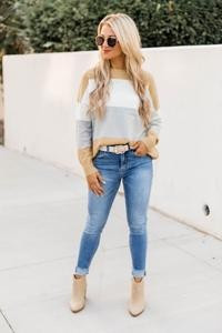 Fulfill A Destiny Colorblock Tan Sweater | The Pink Lily Boutique