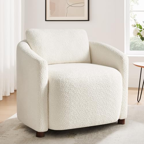Arcrinte 34" Sherpa Boucle Barrel Chairs, Oversized Comfy Accent Chair with Pillow, Cozy Cloud Upholstered Armchairs for Reading, Nursery, Vanity, Living Room, Bedroom, Apartment | Amazon (US)