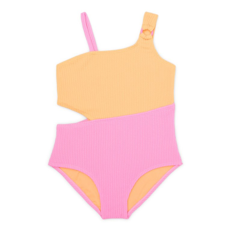 Wonder Nation Girls Textured One Shoulder Cut Out Swimsuit with UPF50+, Sizes 4-16 | Walmart (US)